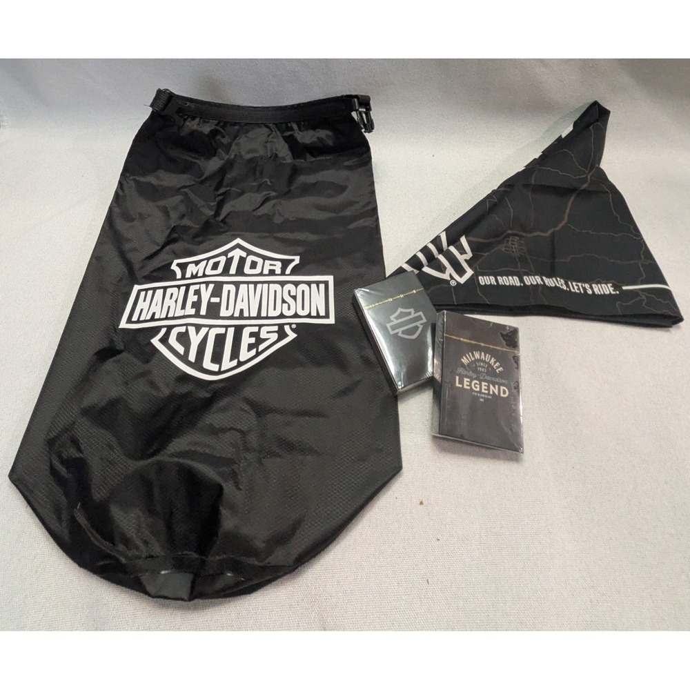 Harley-Davidson Dry Bag Bandana 2 Decks Playing Cards Set Black Excellent Bundle